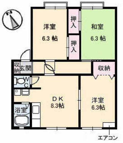 サンビレッジ平野B棟(3DK/1階)の間取り写真
