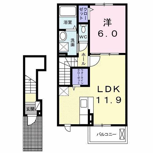 ミーティア E(1LDK/2階)の間取り写真
