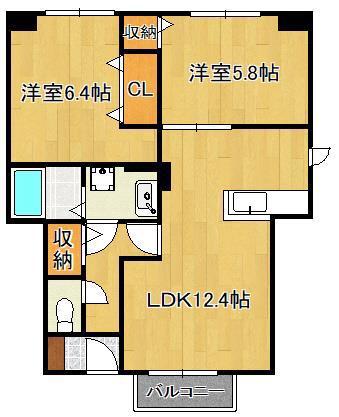 ユニメゾン葛原B(2LDK/1階)の間取り写真