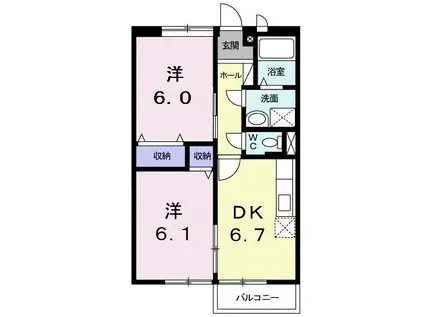 ニューエルデイム河野(2DK/2階)の間取り写真