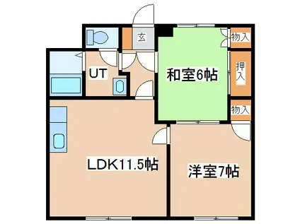 パミールハイツII(2LDK/1階)の間取り写真