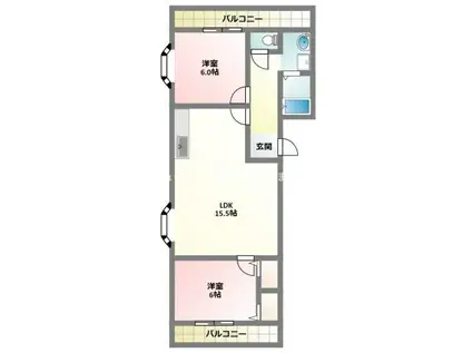 大松グリーンハイツ下馬伏(2LDK/4階)の間取り写真