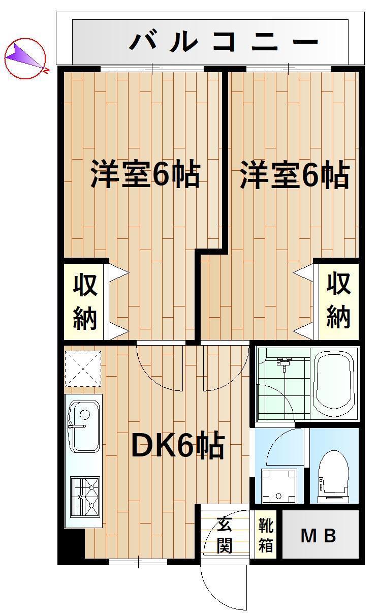 シャルマン元住吉(2DK/3階)の間取り写真