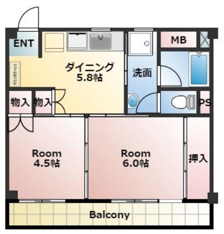 パークヒルズ緑町(2DK/4階)の間取り写真