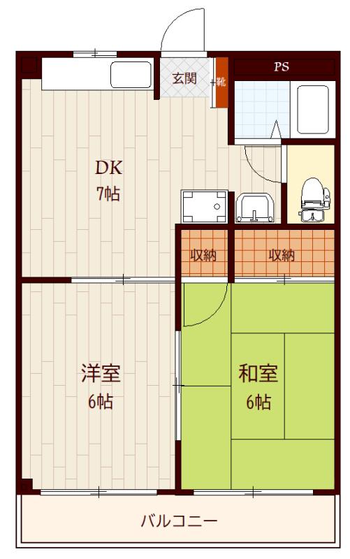 シャトーフロール(2DK/2階)の間取り写真
