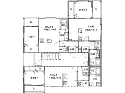 二日市中央2丁目AP(1LDK/3階)の間取り写真