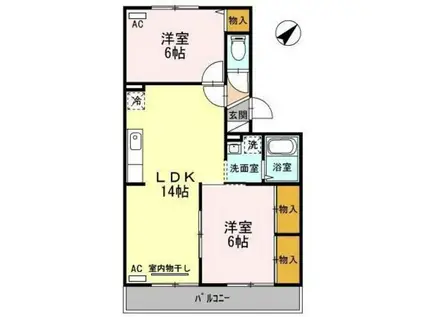 ハイカムール山田(2LDK/2階)の間取り写真