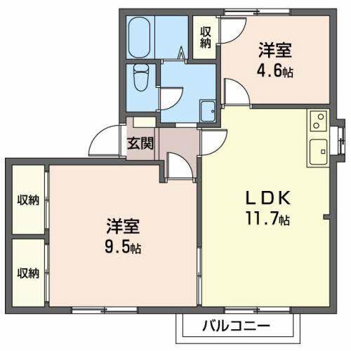 プロムナードFUKUTA D棟(2LDK/2階)の間取り写真