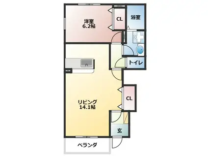 ベル・ソレイユ(1LDK/1階)の間取り写真