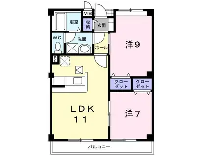 アウローラ(2LDK/1階)の間取り写真