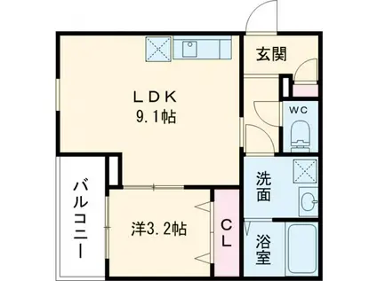 ジーメゾン大和郡山カシータ(1LDK/3階)の間取り写真
