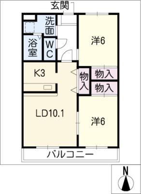 アンジュ神ノ倉A(2LDK/1階)の間取り写真
