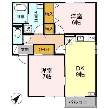 ロイヤルタウン寺町 壱番館(2DK/1階)の間取り写真