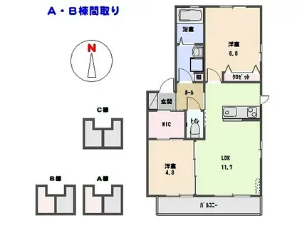 ユウ・フォーリット(2LDK/2階)の間取り写真