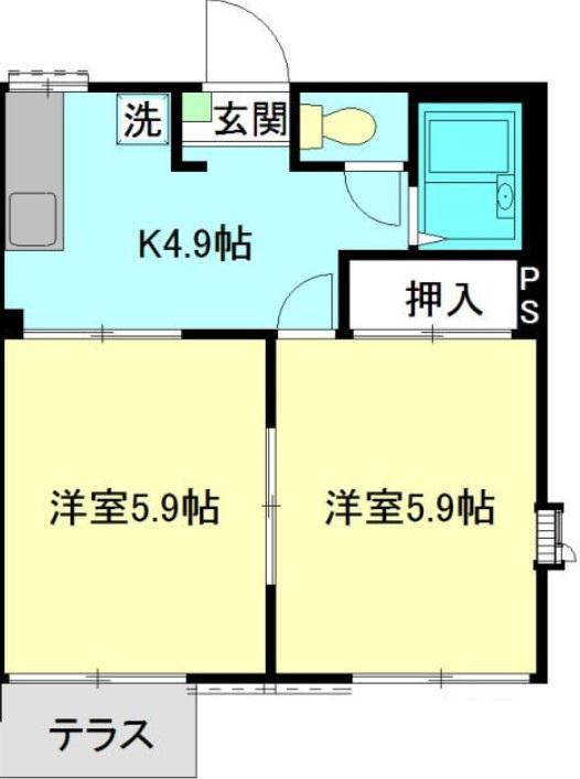カーサ大橋(2K/1階)の間取り写真