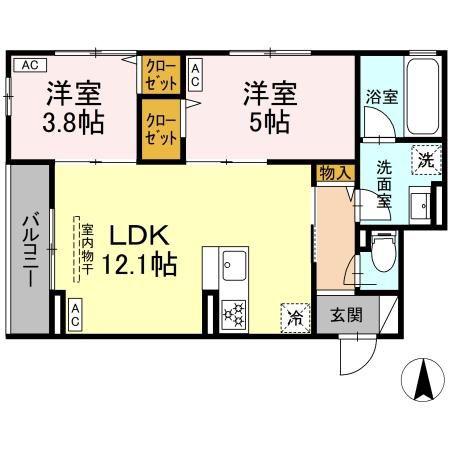 セレスティア南花畑V(2LDK/2階)の間取り写真
