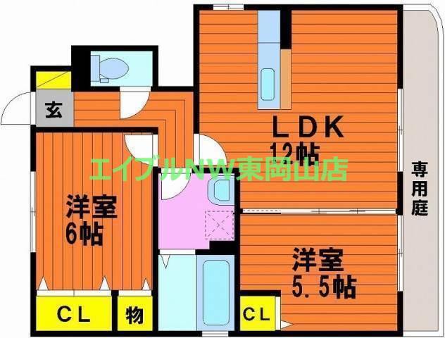 リッツハウスさくらB棟(2LDK/1階)の間取り写真