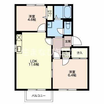 フォーレスいちこ A棟(2LDK/2階)の間取り写真
