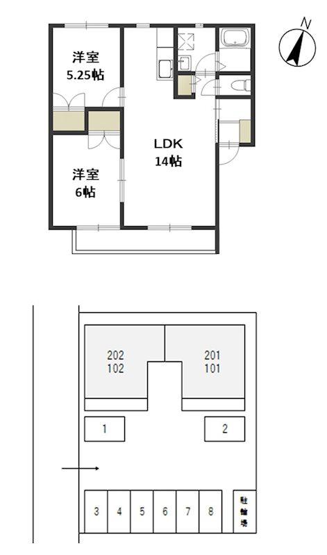 サンパティオ大福II(2LDK/2階)の間取り写真