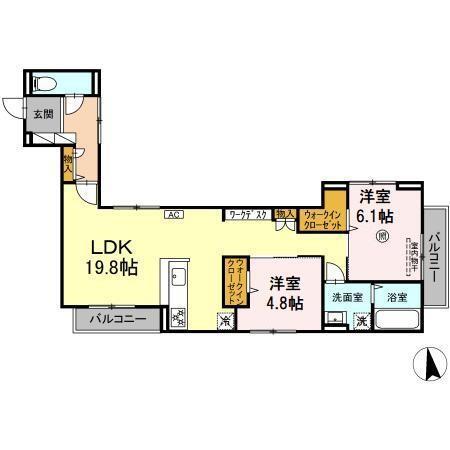 D-ROOM室見(2LDK/3階)の間取り写真