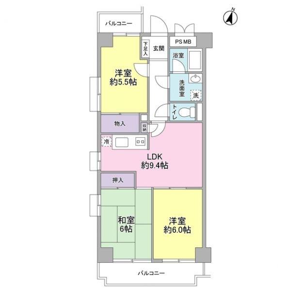 パークロード相模原(3DK/4階)の間取り写真