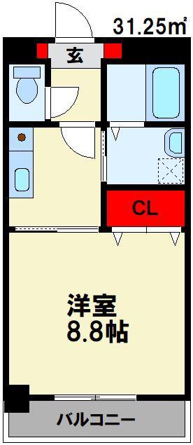ローリス飯塚(1K/4階)の間取り写真