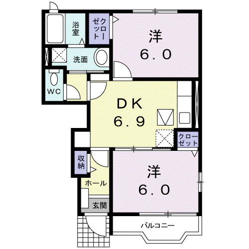 エクセランA(2DK/1階)の間取り写真