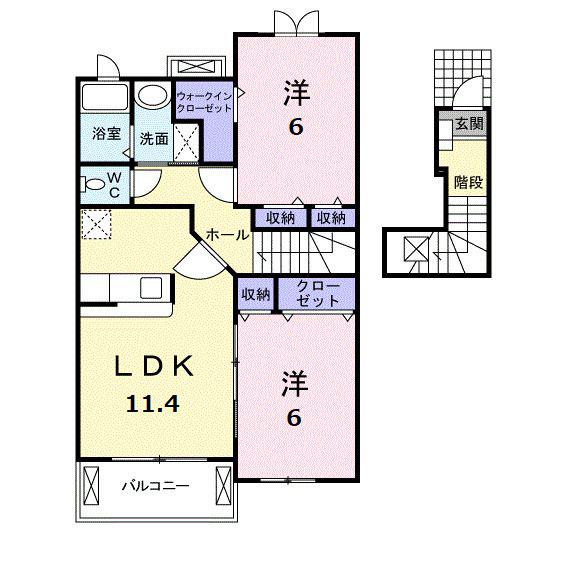 アドベントヒルズC棟(2LDK/2階)の間取り写真