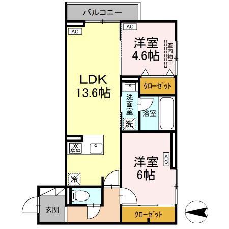 セレスティア西寺尾 A(2LDK/3階)の間取り写真