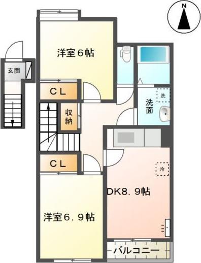 FELICIA壱番館(2DK/2階)の間取り写真