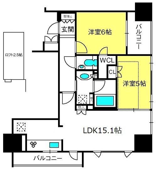 コンフォリア大宮(2LDK/8階)の間取り写真