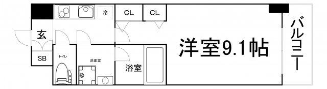 セイル淀屋橋(1K/10階)の間取り写真