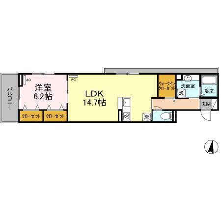 アンジュール大谷口(1LDK/3階)の間取り写真