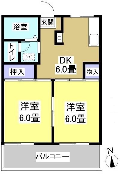 コーポリバーサイドII(2DK/2階)の間取り写真