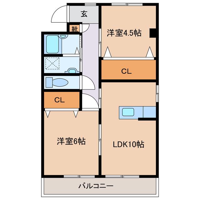 クレアハイツ(2LDK/3階)の間取り写真