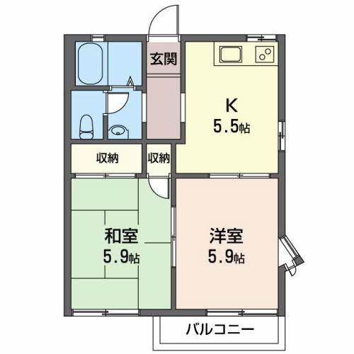 フレグランスつるが丘(2K/2階)の間取り写真