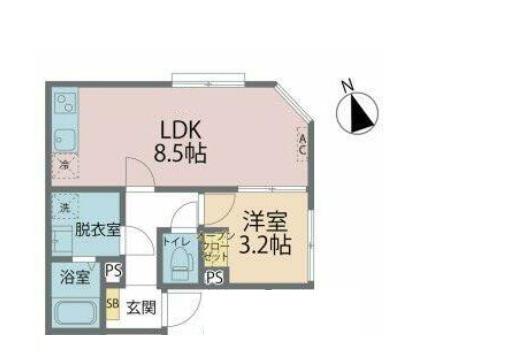 カインドネス東村山諏訪(1LDK/2階)の間取り写真