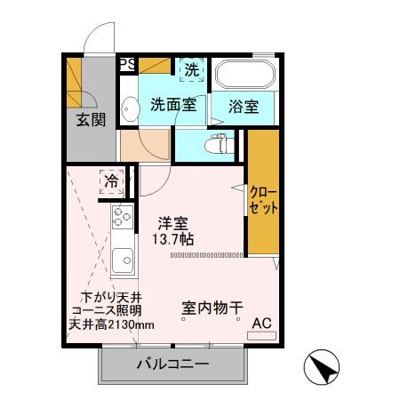 ラフィナス 202(ワンルーム/2階)の間取り写真