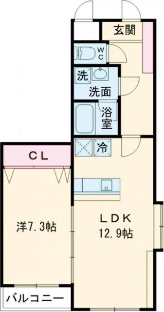 ホポロ大形本町(1LDK/2階)の間取り写真
