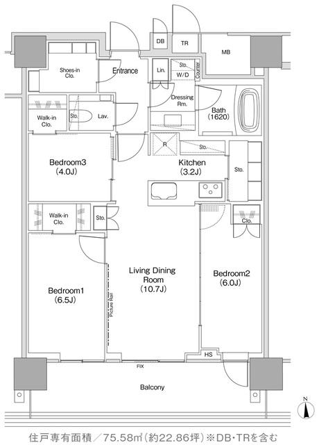 JIYUGAOKA MUSE SQUARE THE RESIDENCE(3LDK/11階)の間取り写真