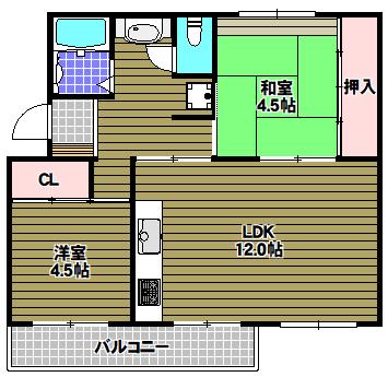 公団狭山26号棟(2LDK/5階)の間取り写真