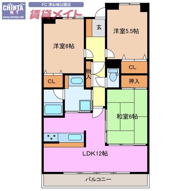 ローレルスクエア津南が丘弐番館(3LDK/2階)の間取り写真