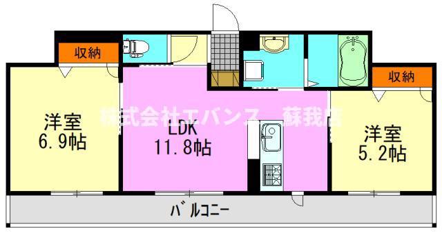 グレンディールD(2LDK/3階)の間取り写真