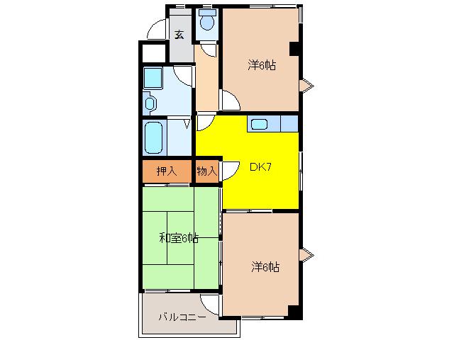 ハイリッジ牧野(3DK/3階)の間取り写真