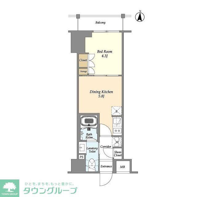 アジュールテラス東陽町(1DK/4階)の間取り写真