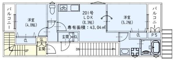 ラモーナ潮路(2LDK/2階)の間取り写真