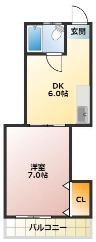 コーポ玉一(1DK/2階)の間取り写真