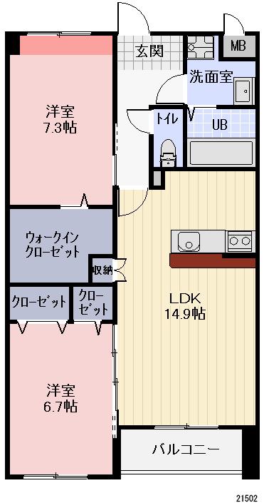 PERSIMMON・B(2LDK/1階)の間取り写真