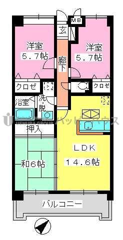 フレア・クレスト水城(3LDK/1階)の間取り写真