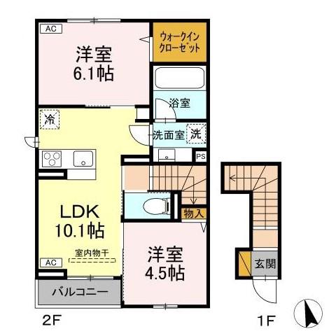 RAVE WEL田宮(2LDK/2階)の間取り写真